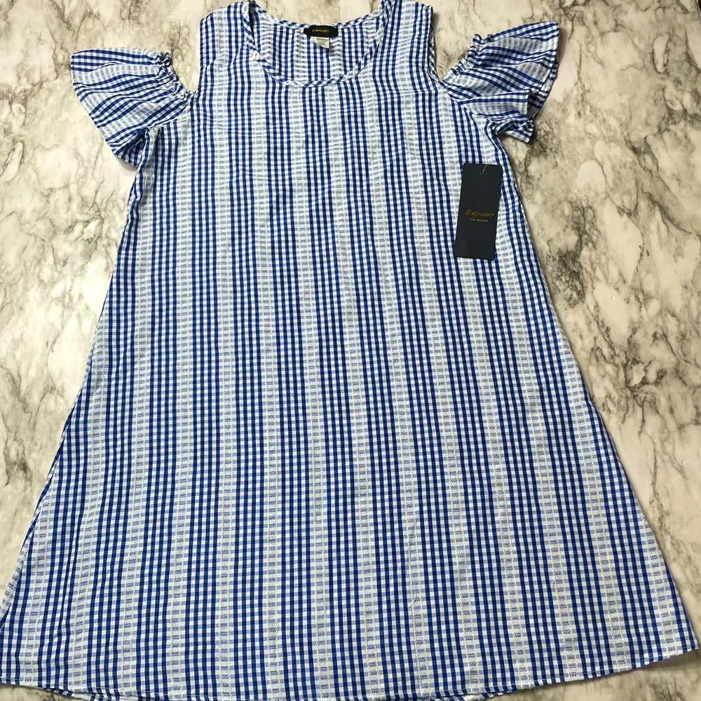 Espresso Linen Ruffled Cold Shoulder Cut Short Sleeve Dress Women’s size Medium